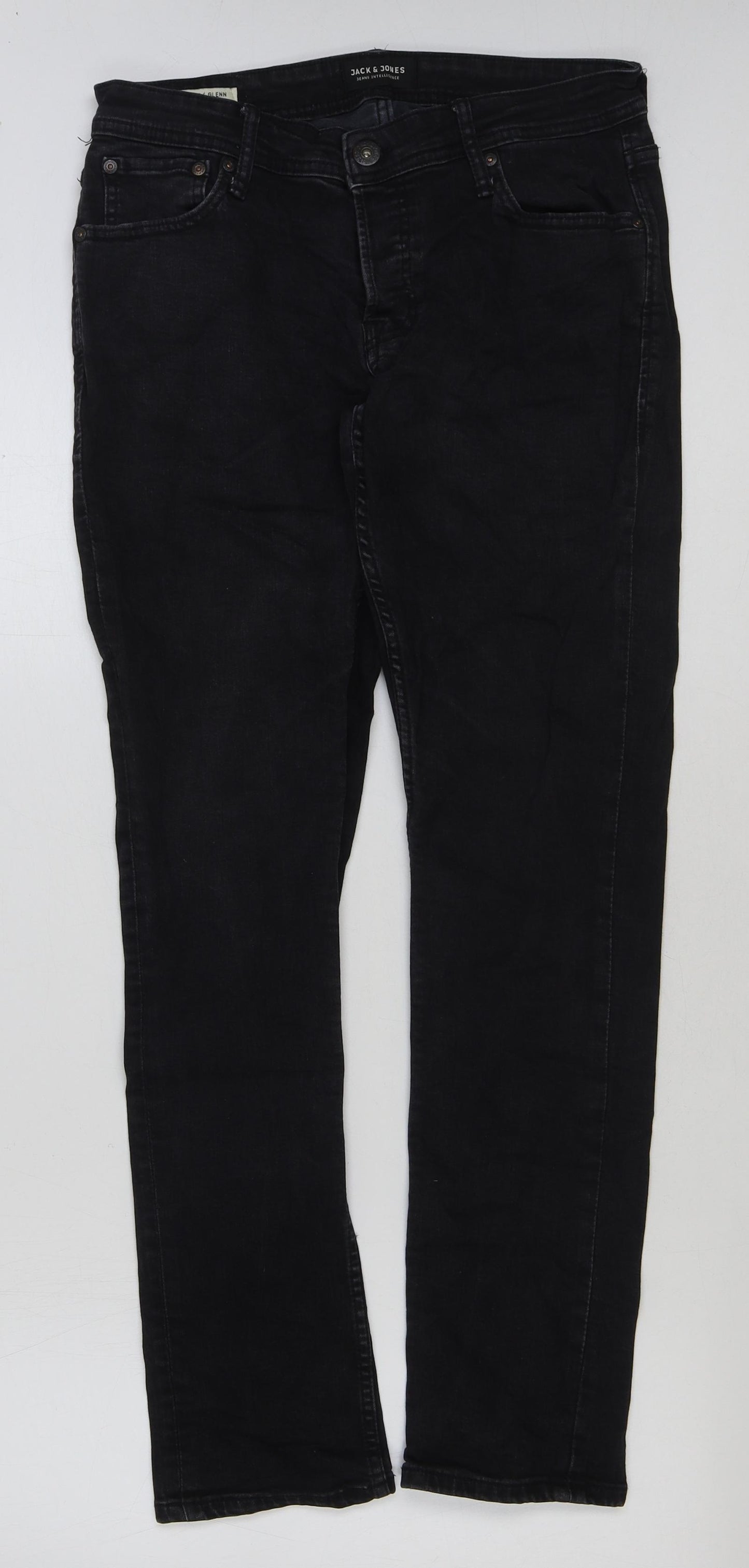 JACK & JONES Mens Black Cotton Straight Jeans Size 30 in L32 in Regular Button