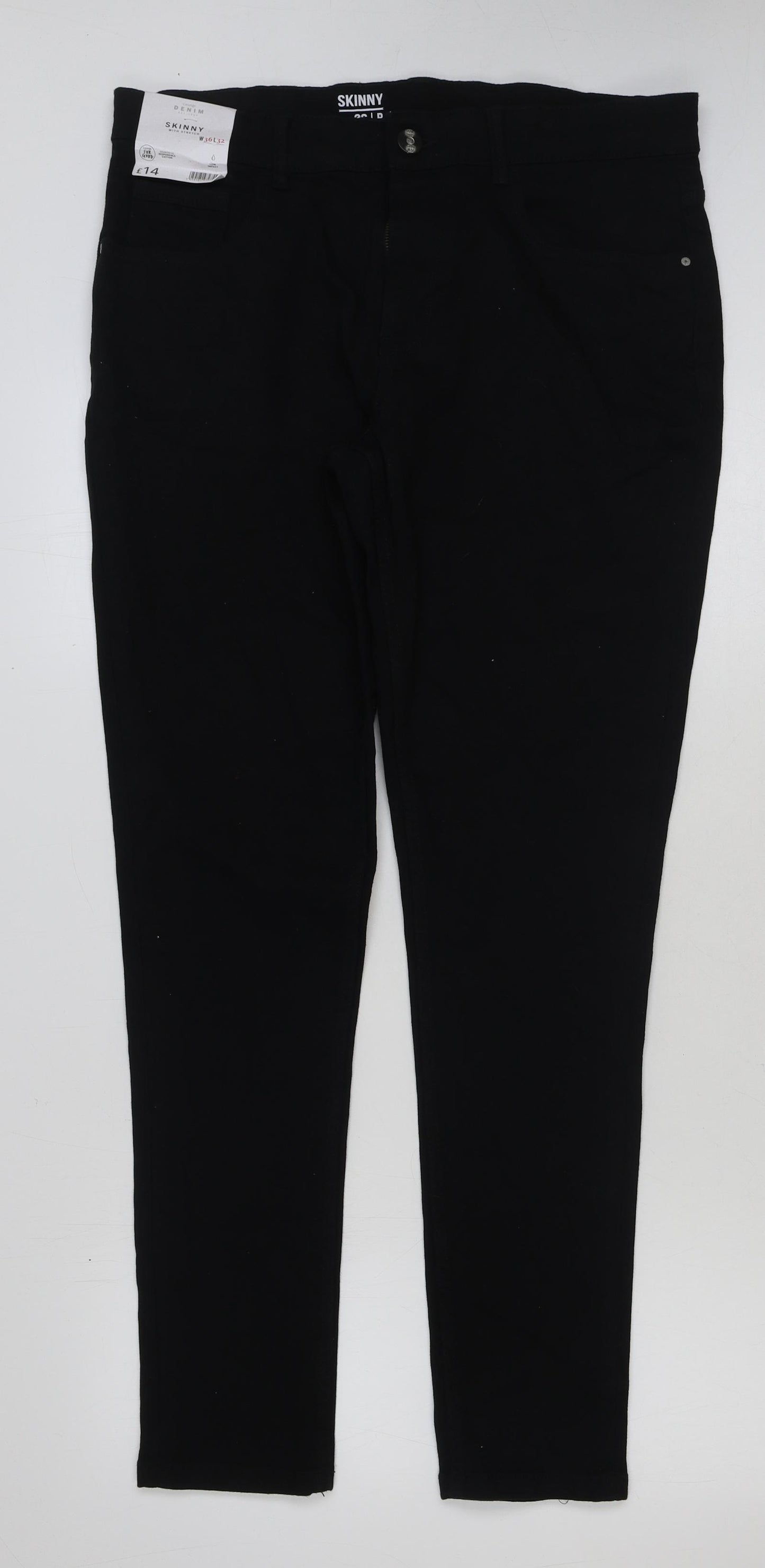 George Mens Black Cotton Skinny Jeans Size 36 in L32 in Regular Button