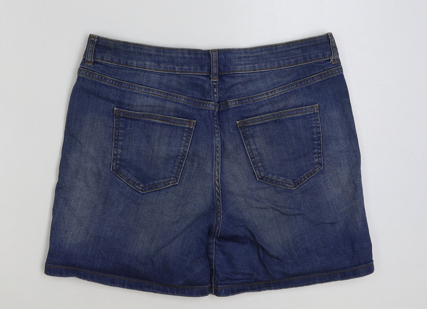 TU Womens Blue Cotton Bermuda Shorts Size 12 L7 in Regular Button