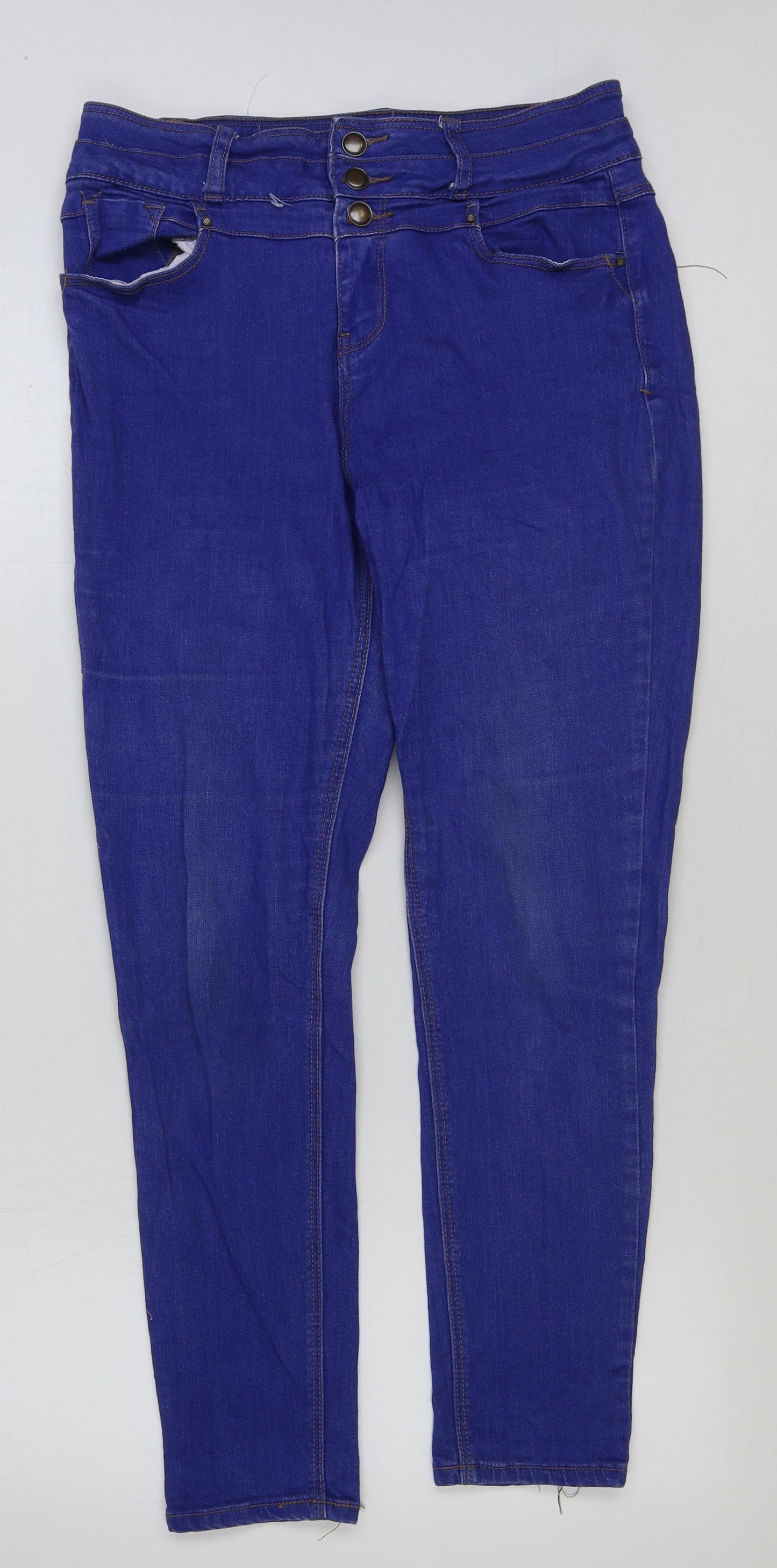 New Look Womens Blue Cotton Skinny Jeans Size 14 L29 in Regular Button