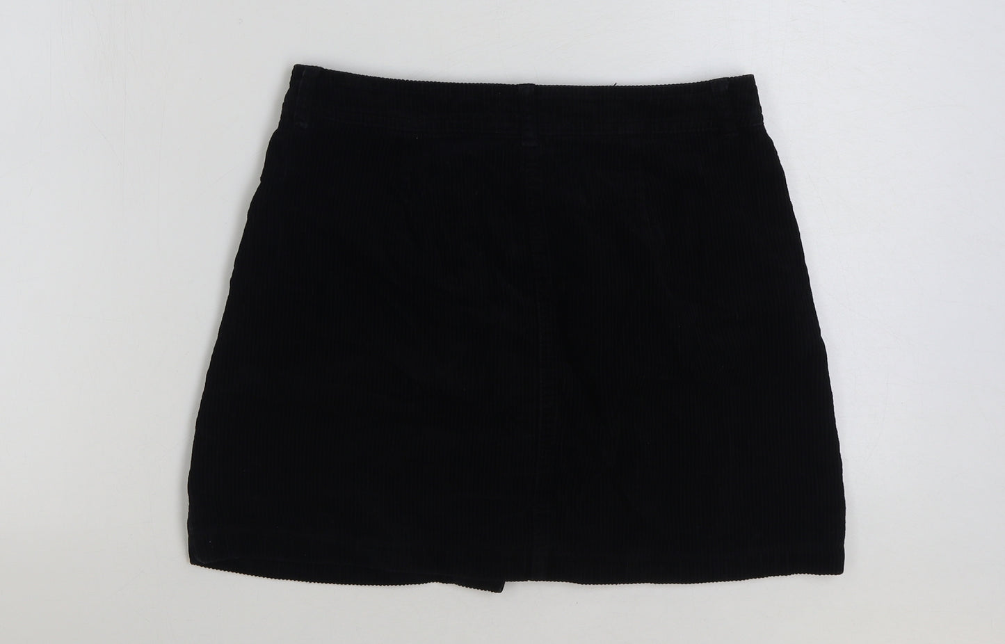 miss selfr Womens Black Cotton Mini Skirt Size 12 Button