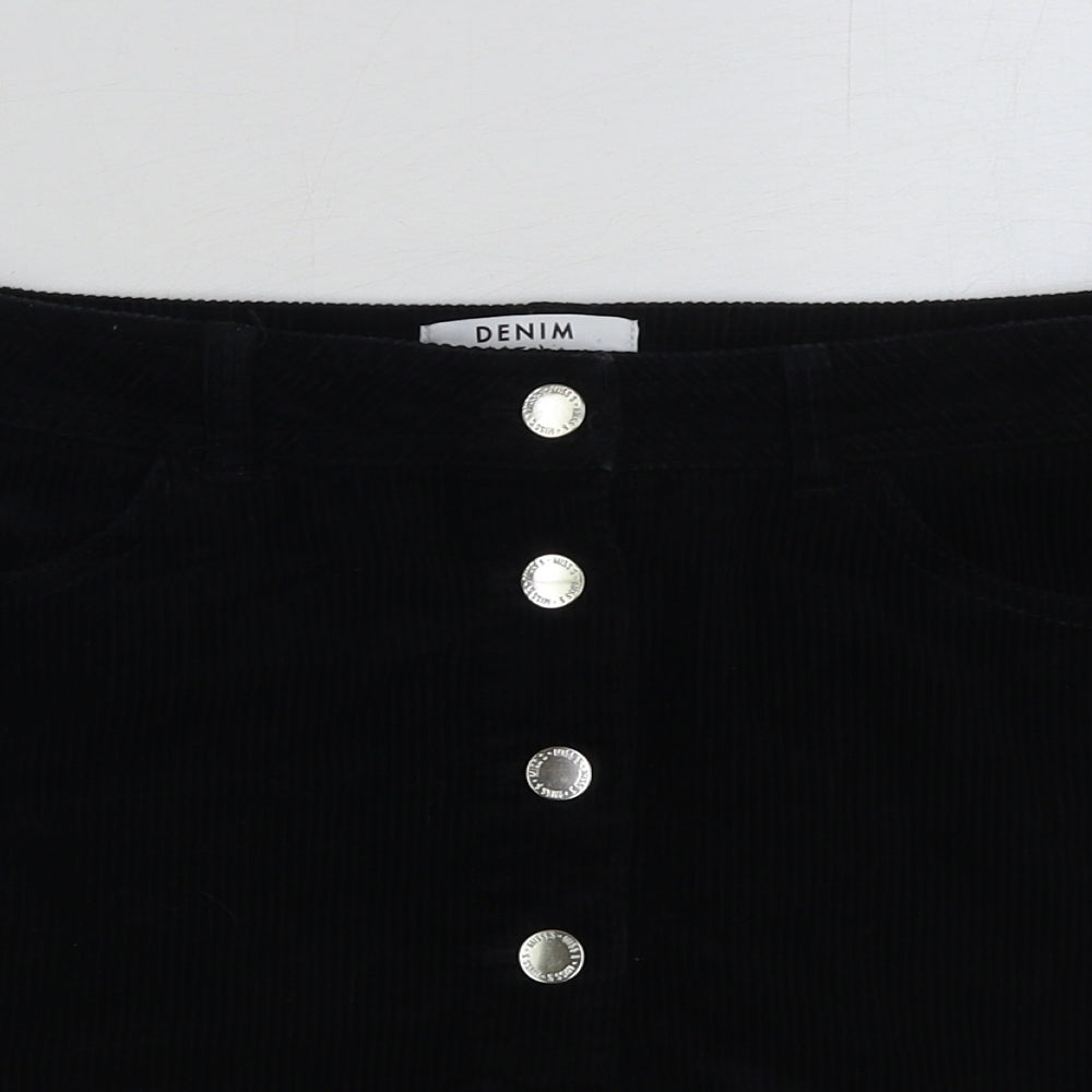 miss selfr Womens Black Cotton Mini Skirt Size 12 Button