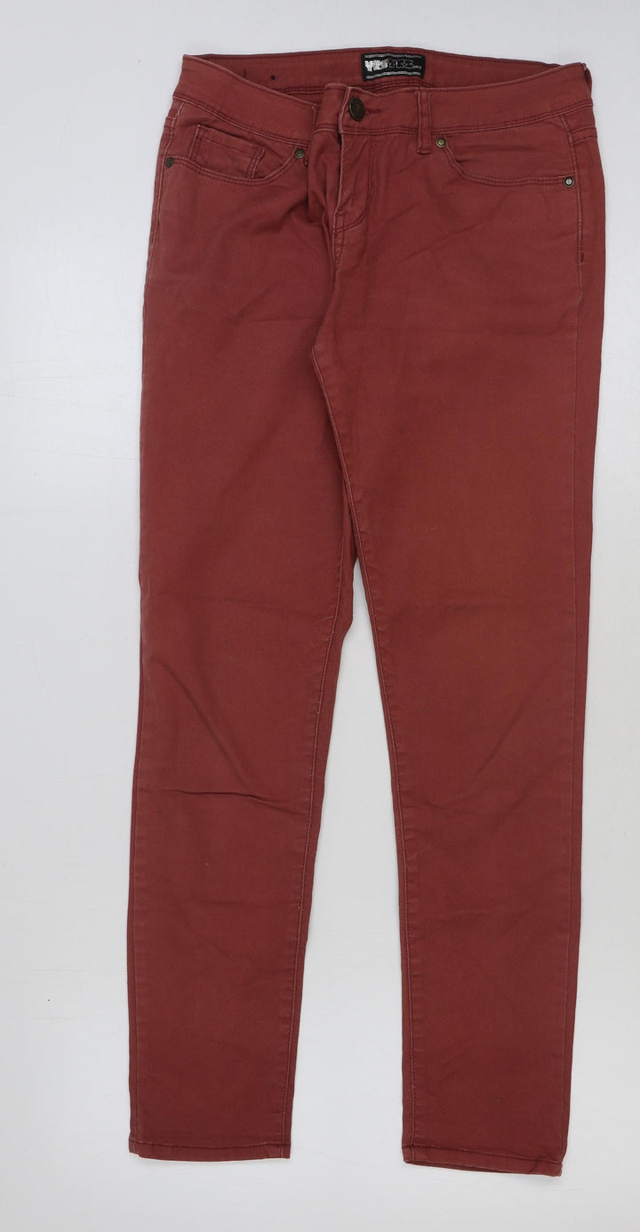 yesyes Womens Red Cotton Skinny Jeans Size 12 L32 in Regular Button