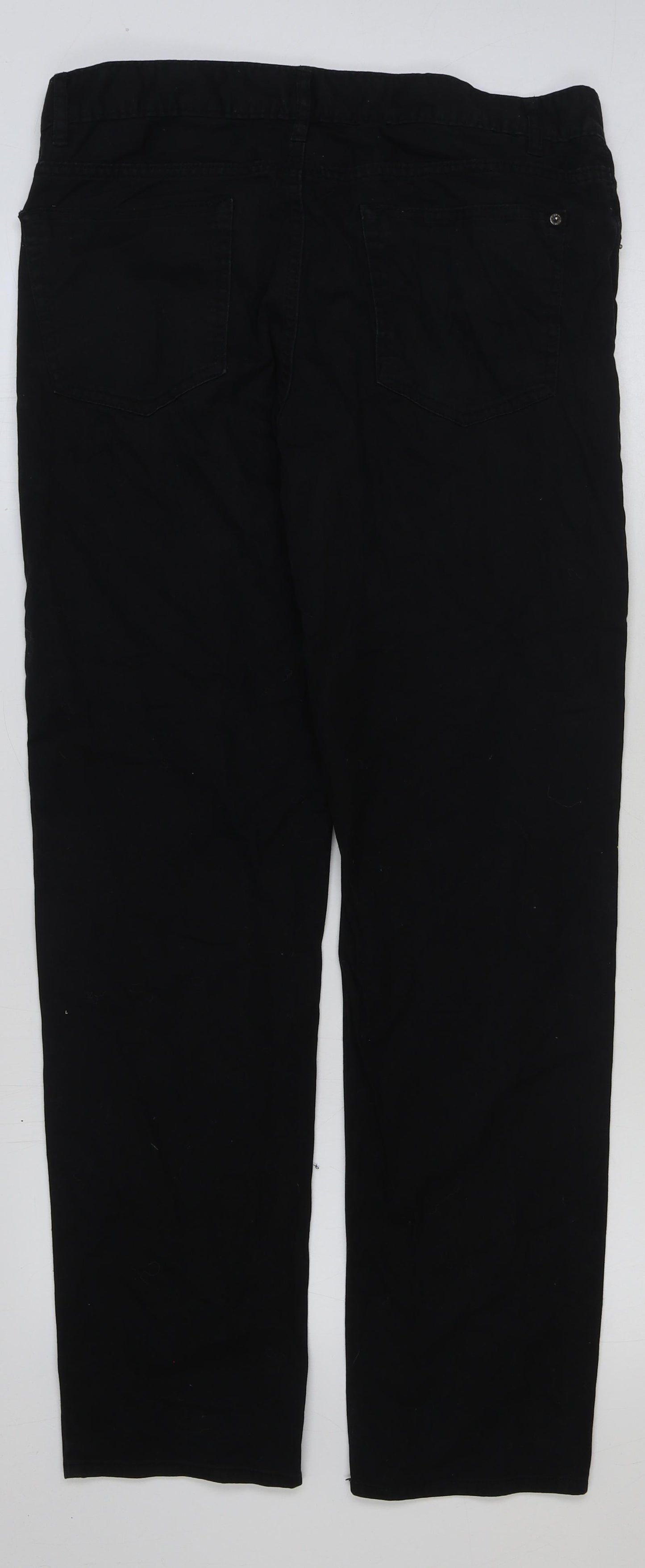 H&M Mens Black Cotton Trousers Size 34 in L31 in Slim Button