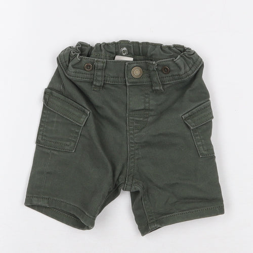 H&M Boys Green Cotton Cargo Jeans Size 6-9 Months Button