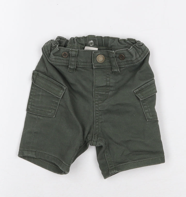 H&M Boys Green Cotton Cargo Jeans Size 6-9 Months Button