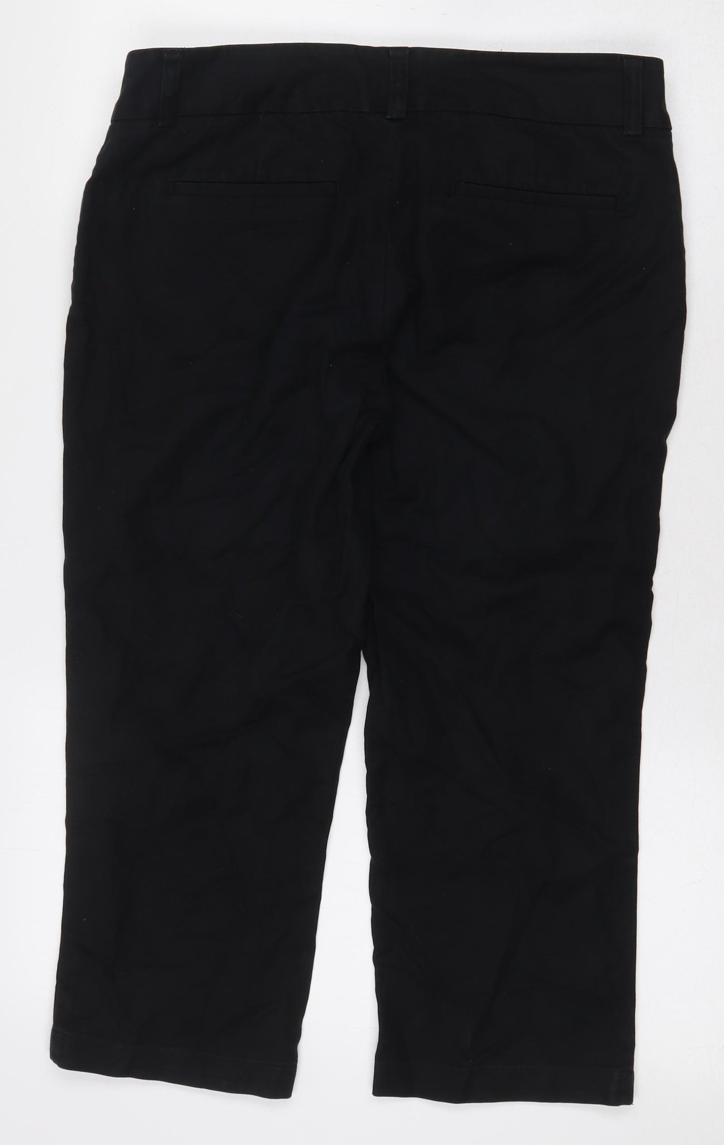 Preworn Womens Black Cotton Cropped Trousers Size 6 L20.5 in Regular Hook & Eye