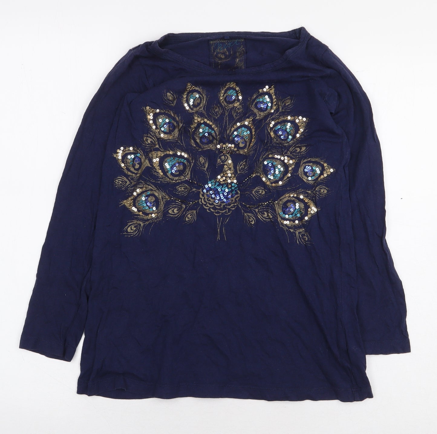 NEXT Girls Blue Cotton Basic T-Shirt Size 10 Years Boat Neck Pullover - Peacock