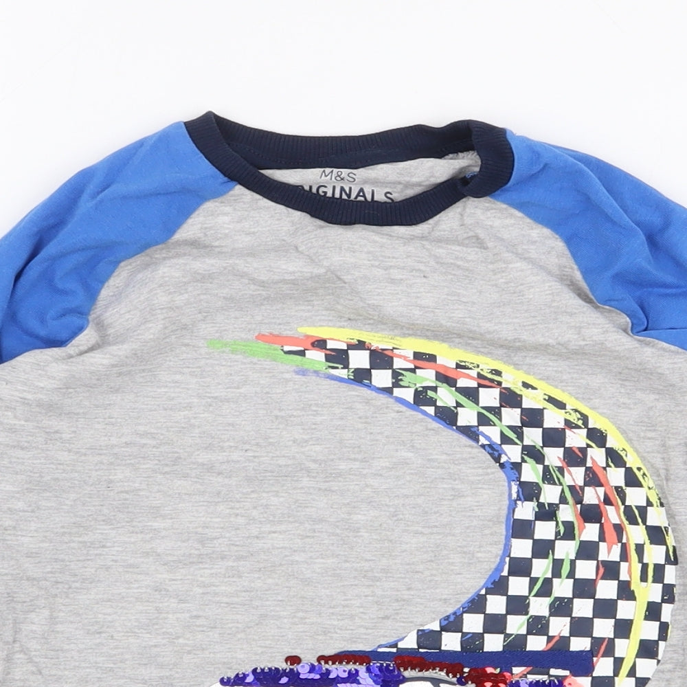 Marks and Spencer Boys Grey Colourblock Cotton Basic T-Shirt Size 4-5 Years Round Neck Pullover - Race Car