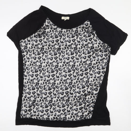 Papaya Womens Black Animal Print Polyester Basic Blouse Size 16 Boat Neck - Leopard Print