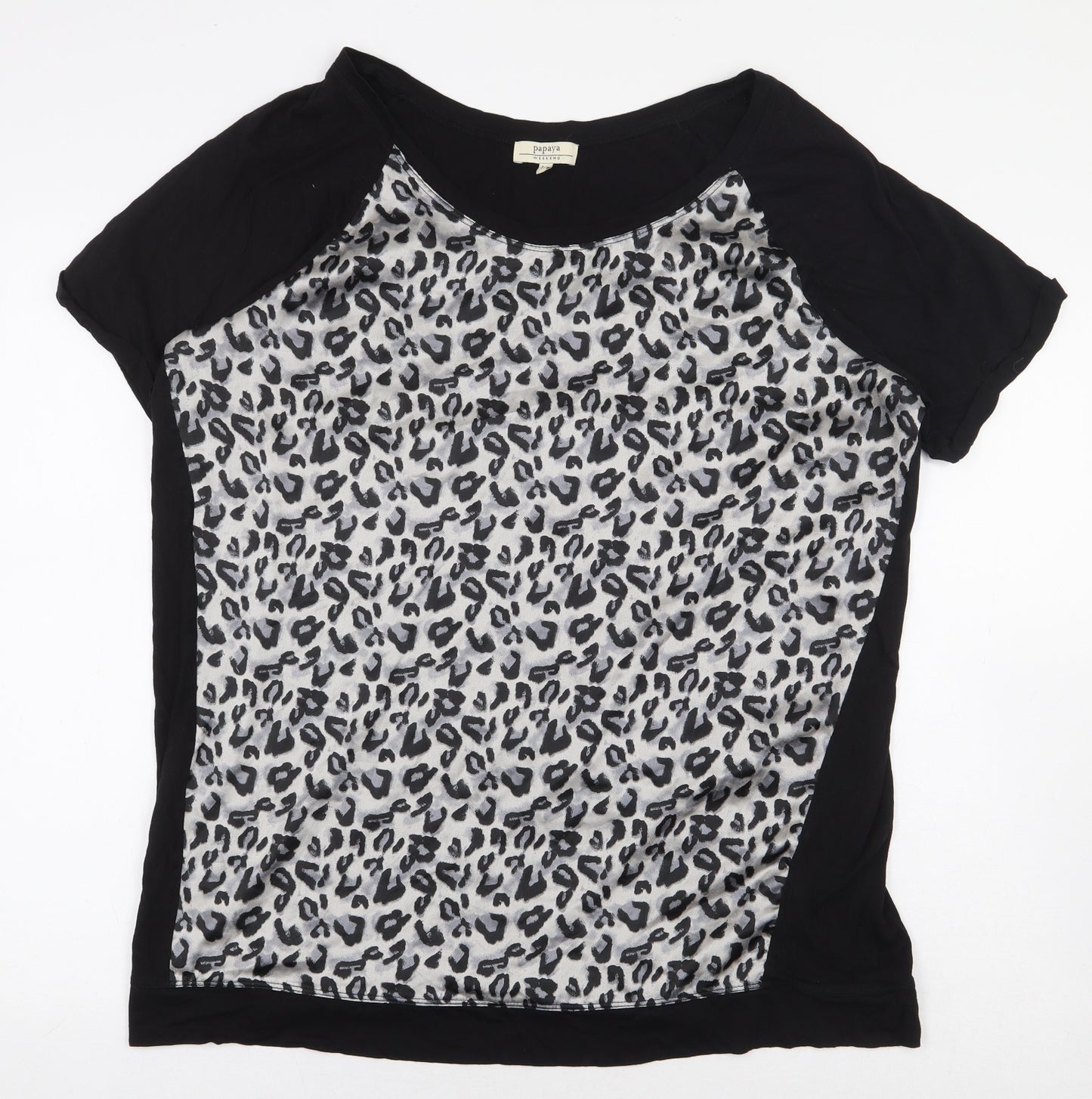 Papaya Womens Black Animal Print Polyester Basic Blouse Size 16 Boat Neck - Leopard Print