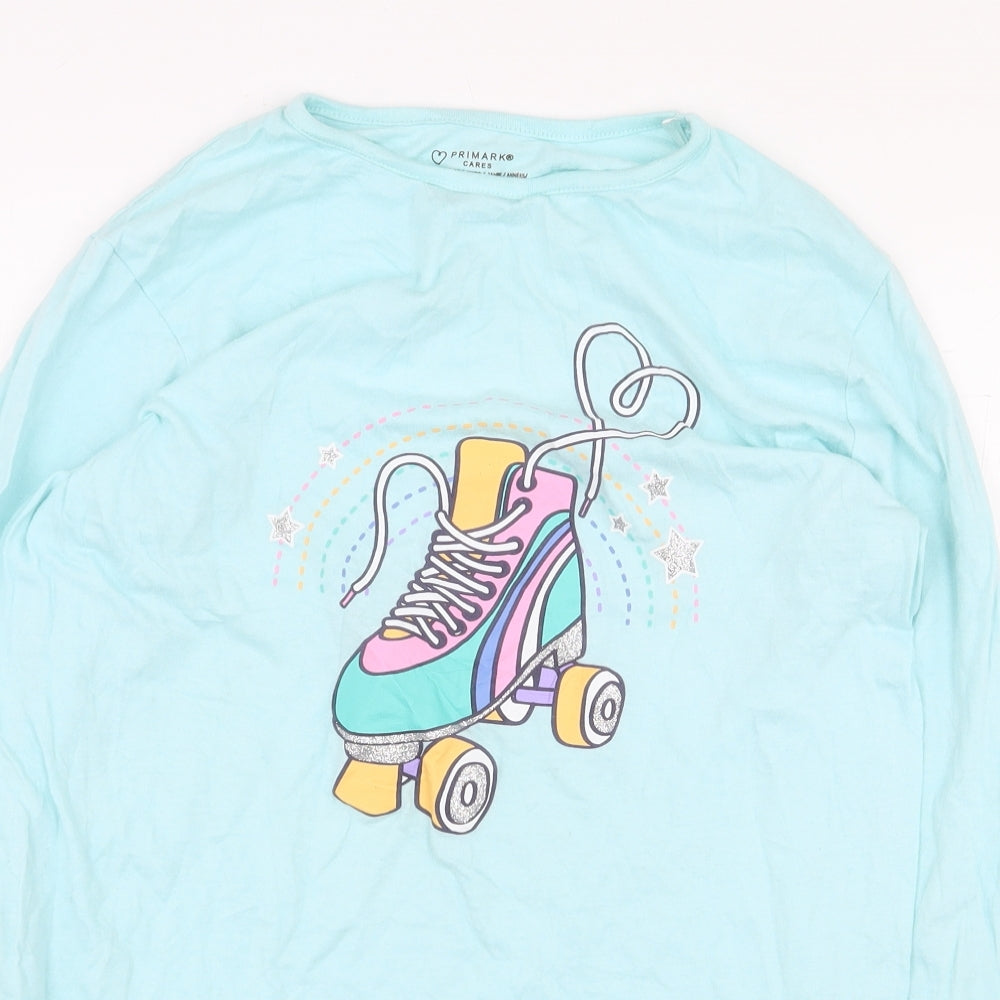Primark Girls Green 100% Cotton Basic T-Shirt Size 12-13 Years Round Neck Pullover - Roller Skate