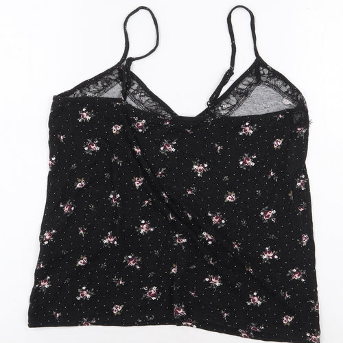 New Look Womens Black Floral Viscose Basic Blouse Size M V-Neck