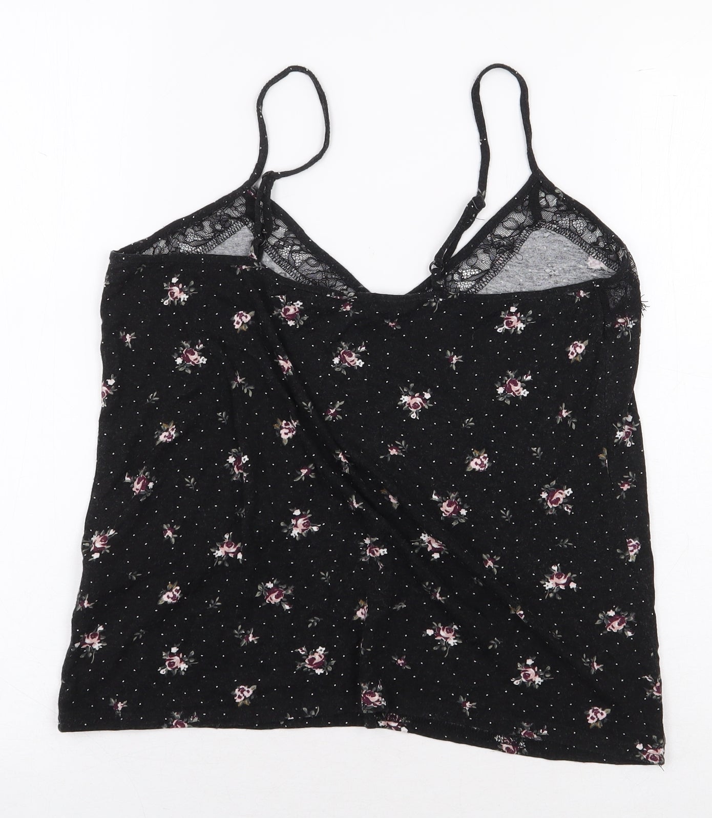 New Look Womens Black Floral Viscose Basic Blouse Size M V-Neck