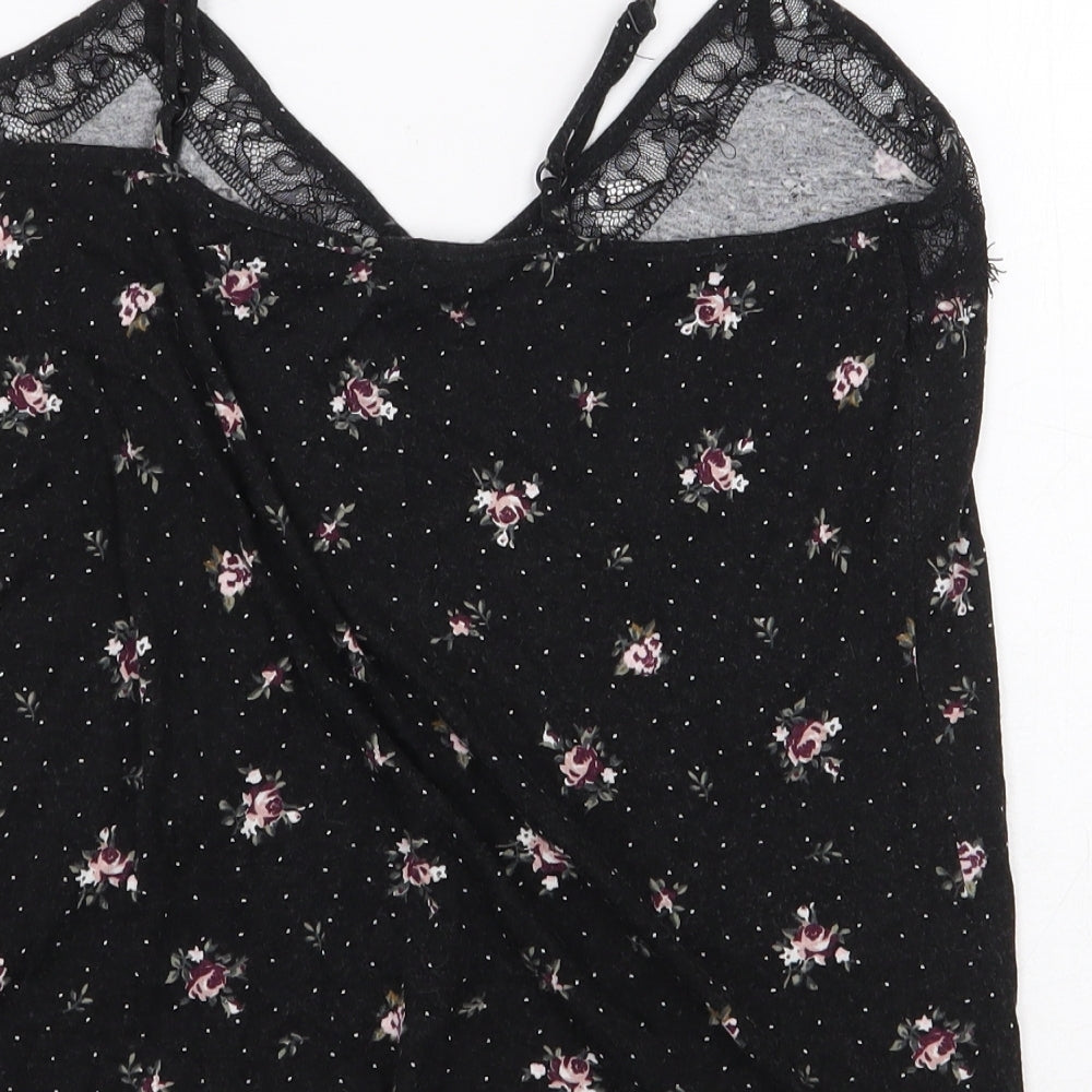 New Look Womens Black Floral Viscose Basic Blouse Size M V-Neck