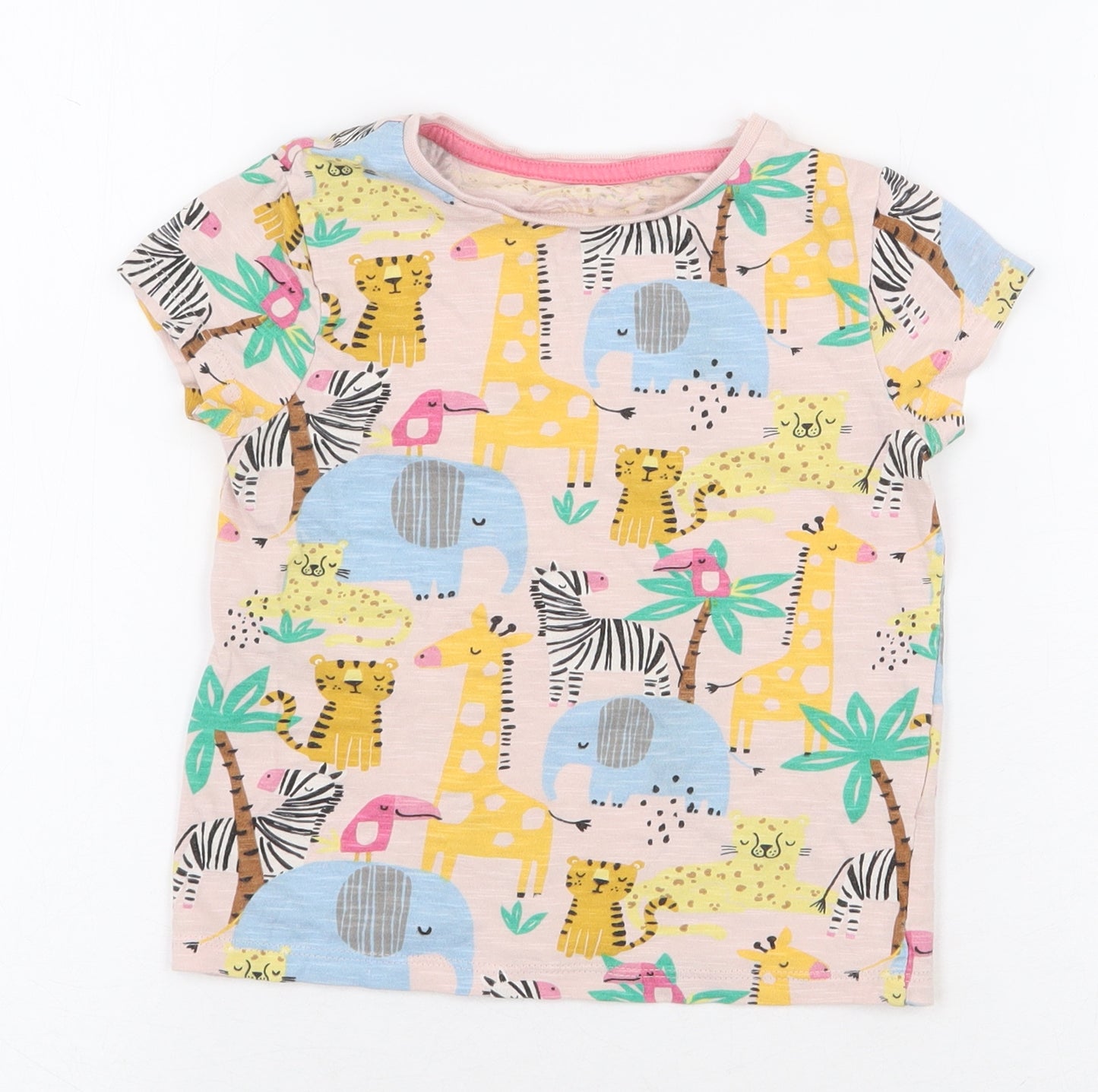 F&F Girls Pink Geometric Cotton Basic T-Shirt Size 3-4 Years Round Neck Pullover - Animals