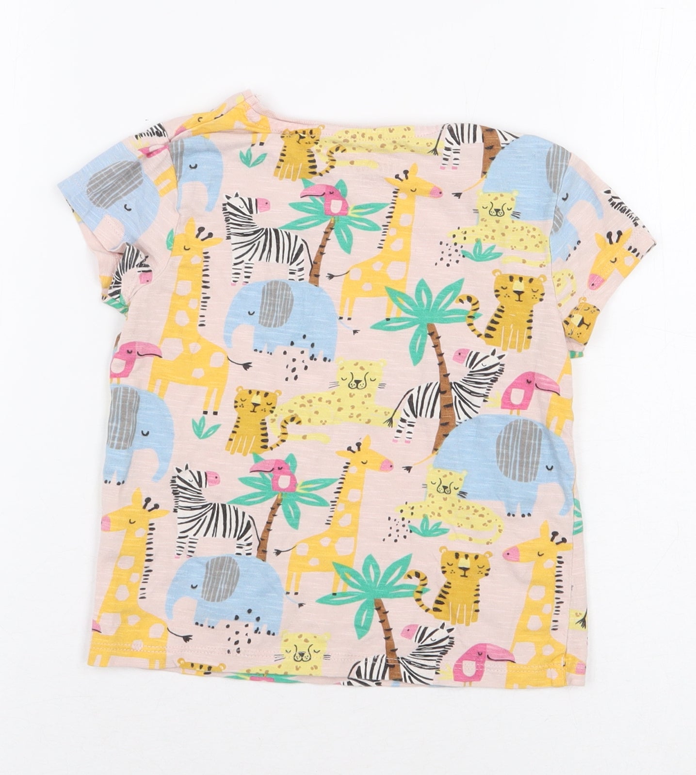 F&F Girls Pink Geometric Cotton Basic T-Shirt Size 3-4 Years Round Neck Pullover - Animals