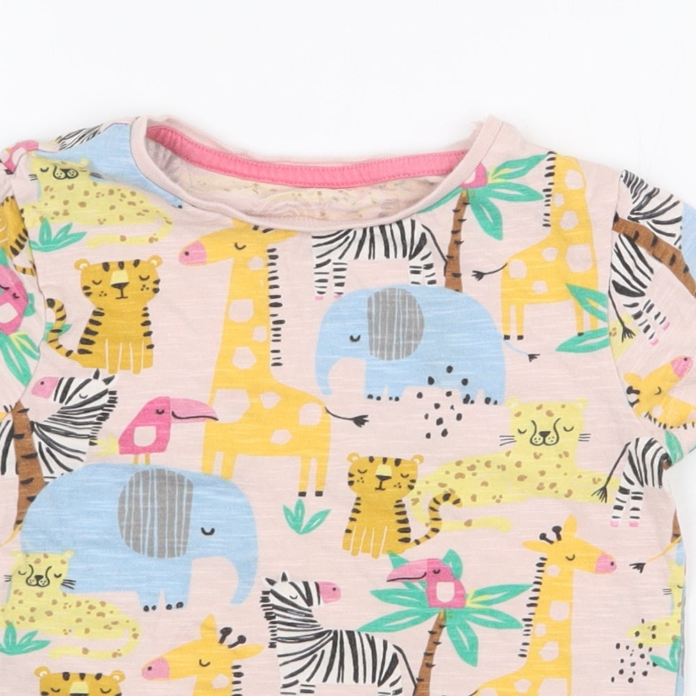 F&F Girls Pink Geometric Cotton Basic T-Shirt Size 3-4 Years Round Neck Pullover - Animals