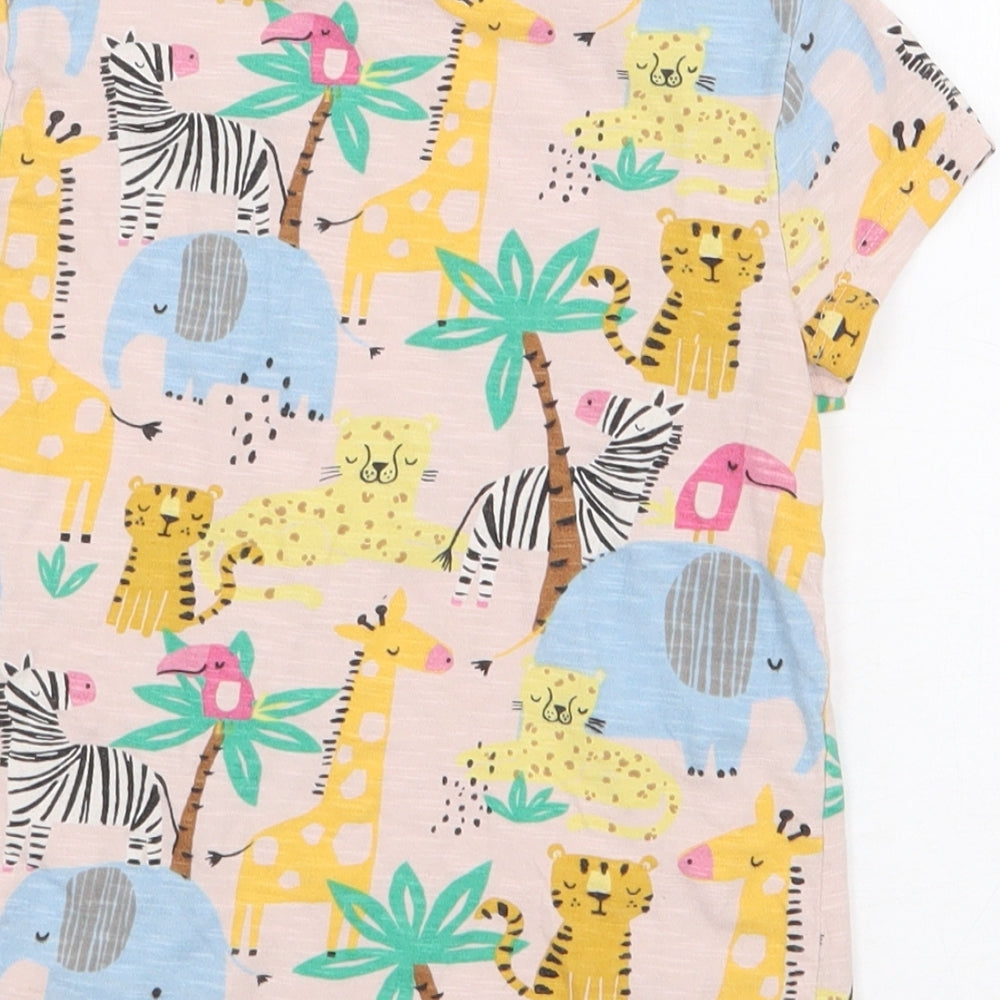 F&F Girls Pink Geometric Cotton Basic T-Shirt Size 3-4 Years Round Neck Pullover - Animals