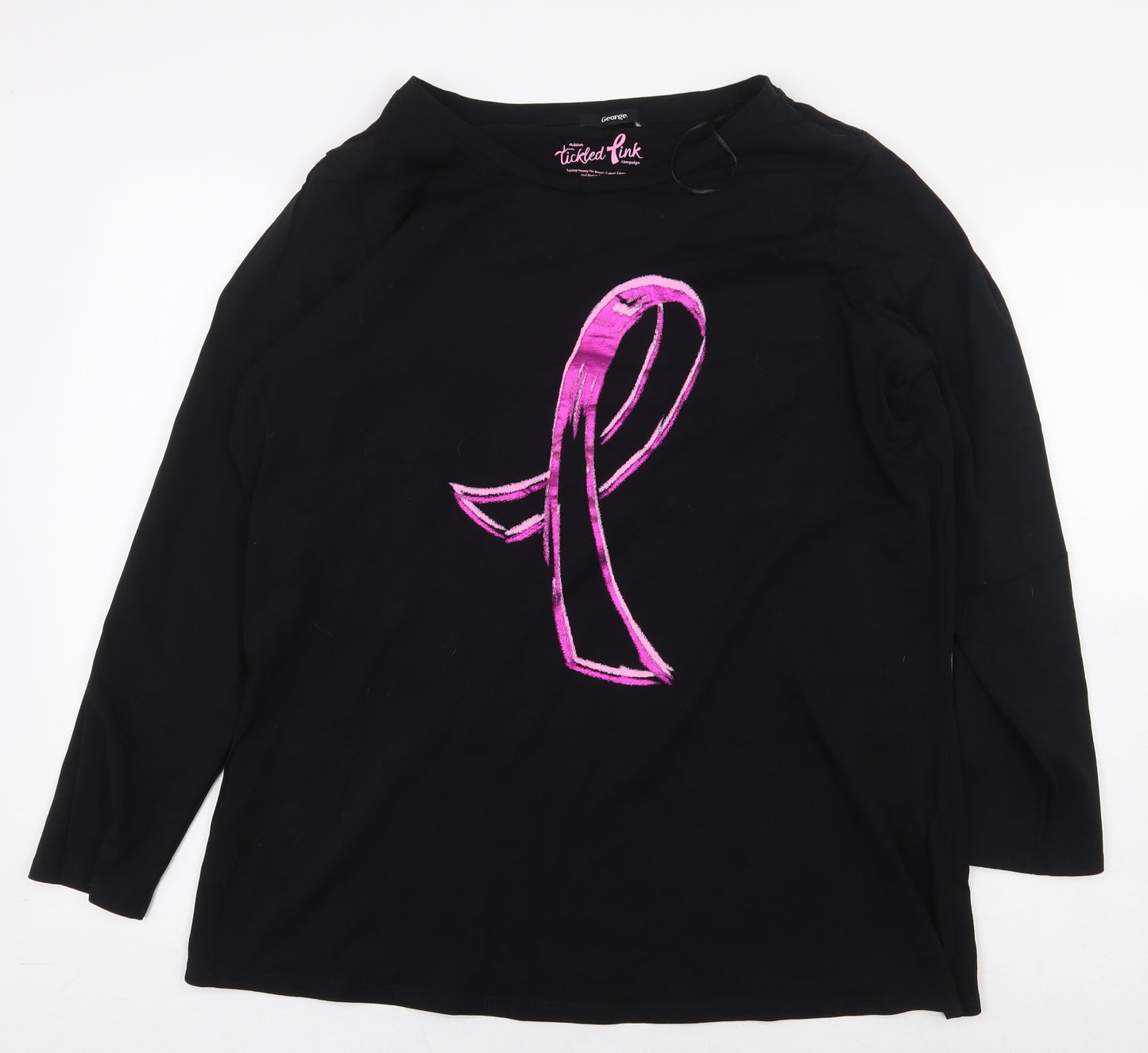 George Womens Black 100% Cotton Basic T-Shirt Size 20 Round Neck - Think Pink