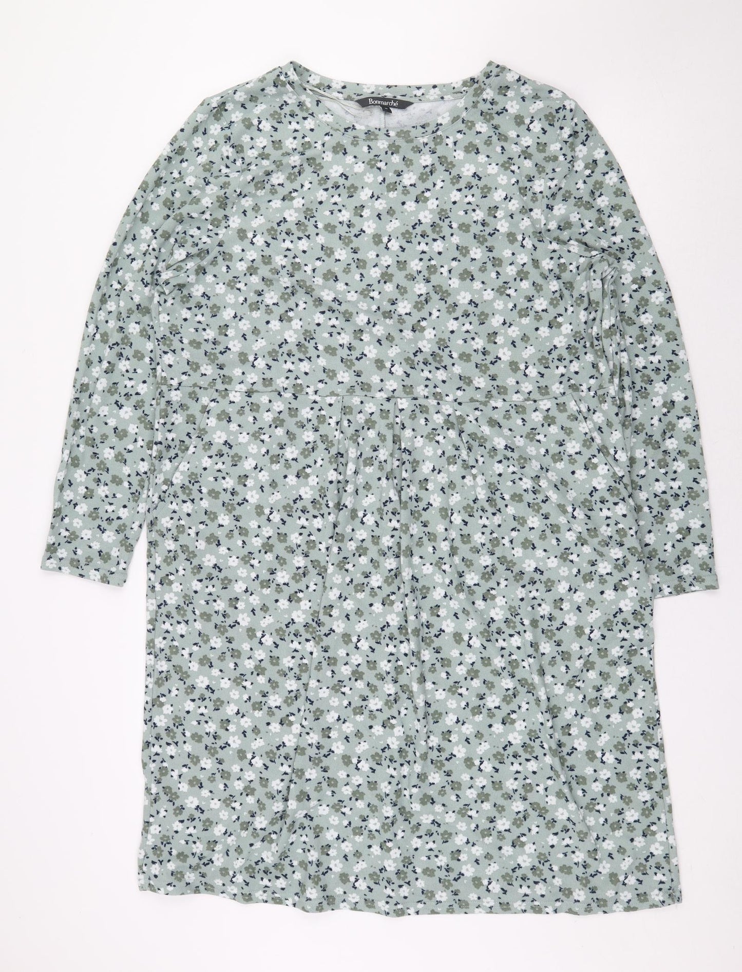 Bonmarché Womens Green Floral Polyester A-Line Size 20 Round Neck Pullover