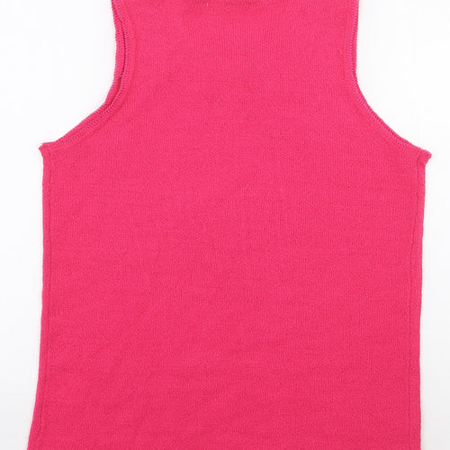Akal Collection Womens Pink Acrylic Basic Tank Size S Round Neck - Flower Detail