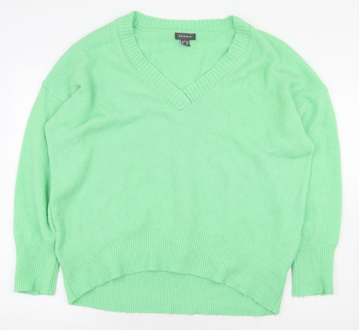 Primark Womens Green V-Neck Acrylic Pullover Jumper Size S