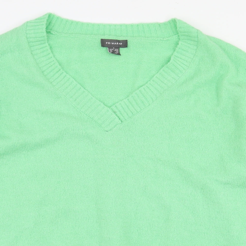 Primark Womens Green V-Neck Acrylic Pullover Jumper Size S