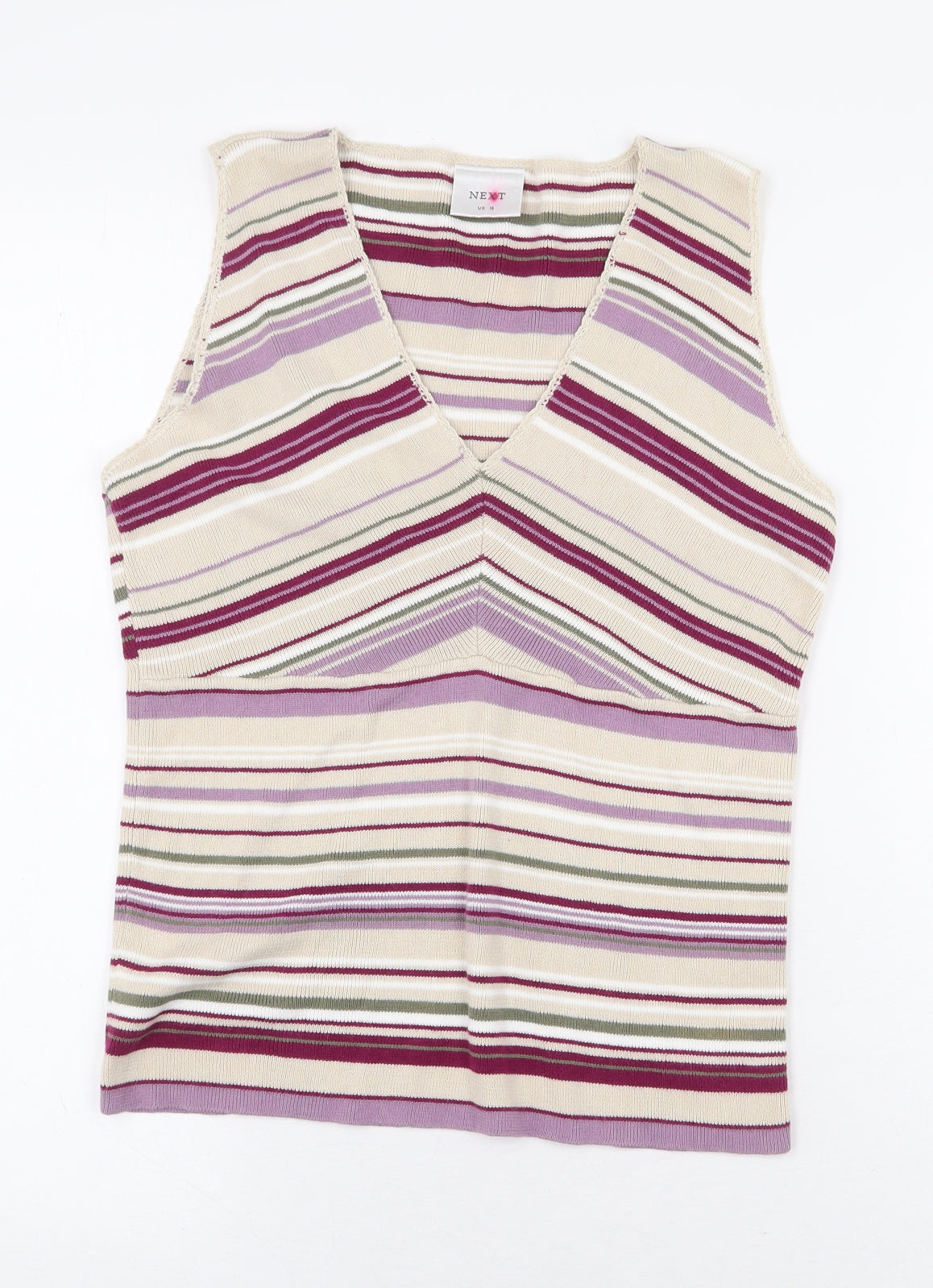 NEXT Womens Purple Striped 100% Cotton Basic Tank Size 16 V-Neck