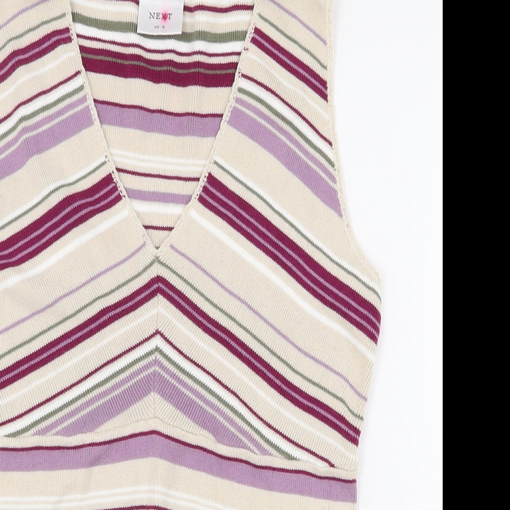 NEXT Womens Purple Striped 100% Cotton Basic Tank Size 16 V-Neck