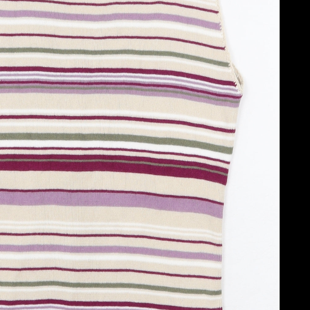 NEXT Womens Purple Striped 100% Cotton Basic Tank Size 16 V-Neck