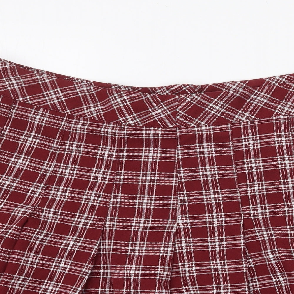H&M Womens Red Plaid Polyester Mini Skirt Size 14 Zip
