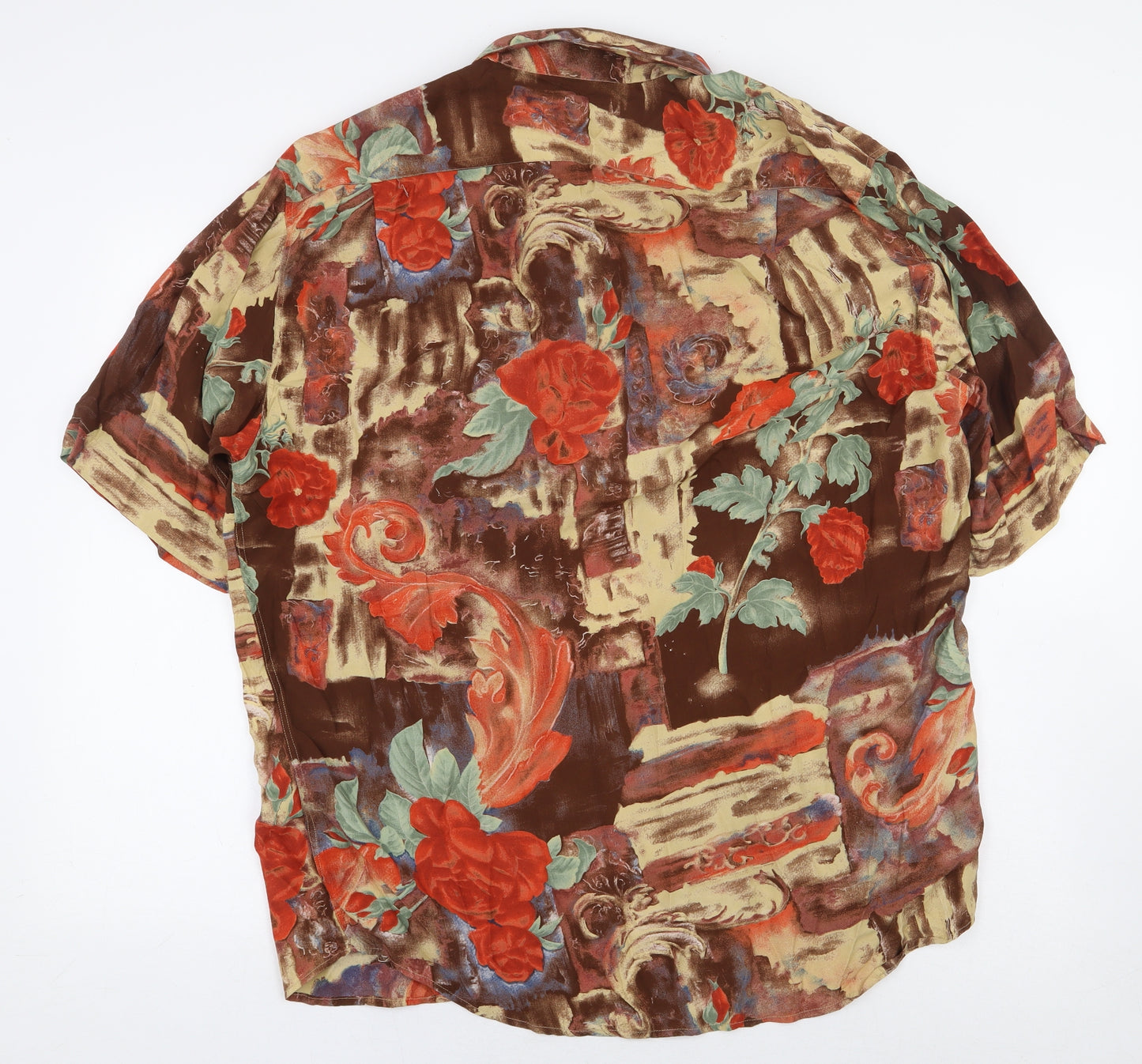 Martin Box Mens Multicoloured Floral Viscose Button-Up Size L Collared Button