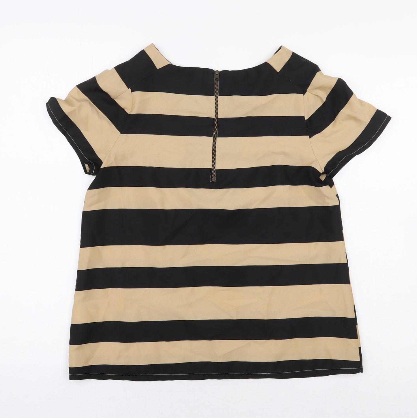 Dorothy Perkins Womens Beige Striped Polyester Basic Blouse Size 8 Round Neck