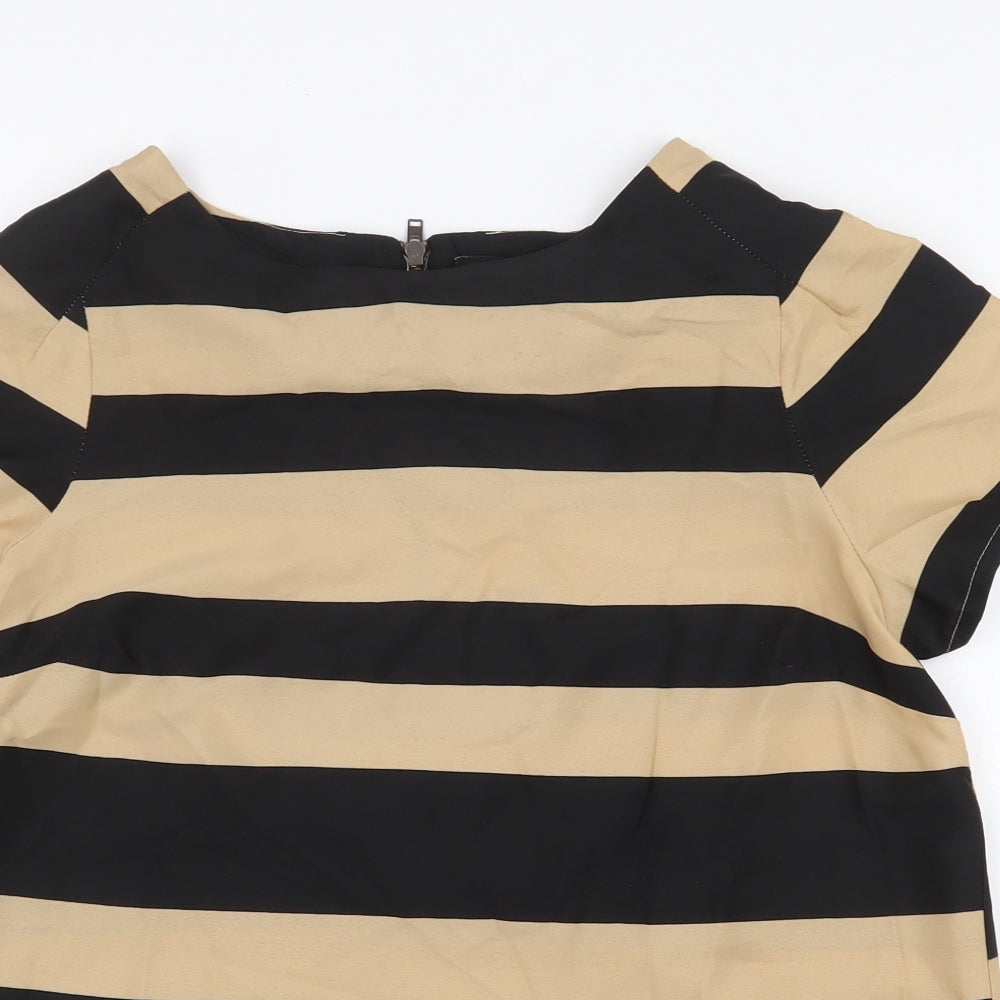 Dorothy Perkins Womens Beige Striped Polyester Basic Blouse Size 8 Round Neck