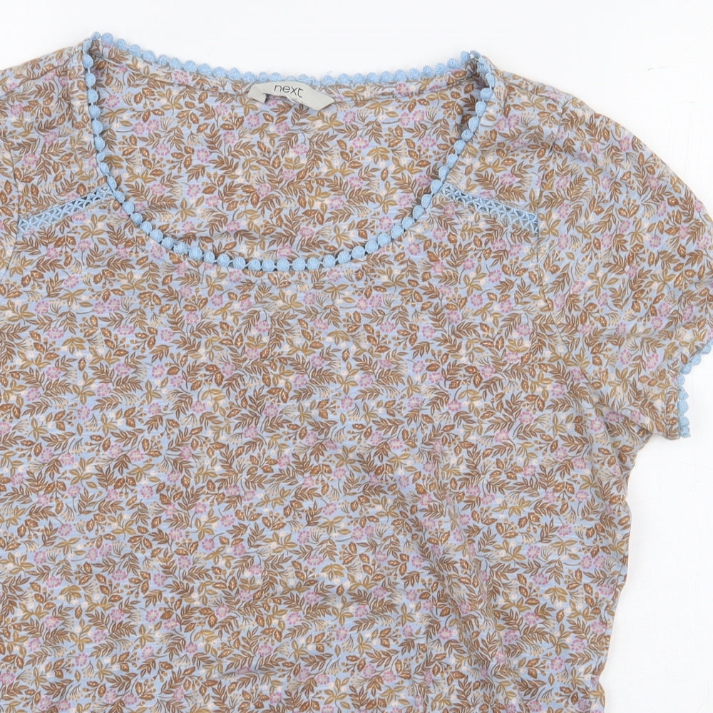 NEXT Womens Multicoloured Floral 100% Cotton Basic T-Shirt Size 10 Round Neck