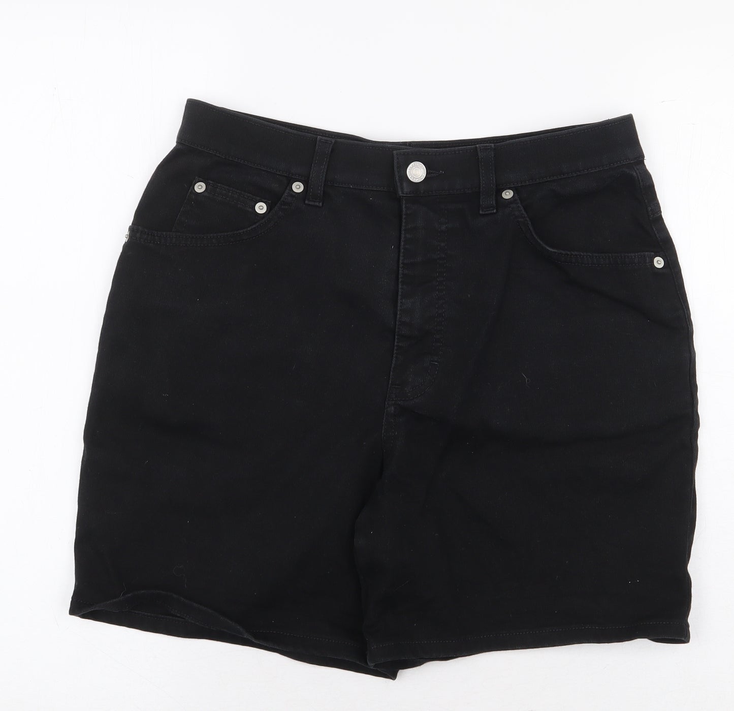 Marks and Spencer Womens Black Cotton Mom Shorts Size 14 L6 in Regular Zip