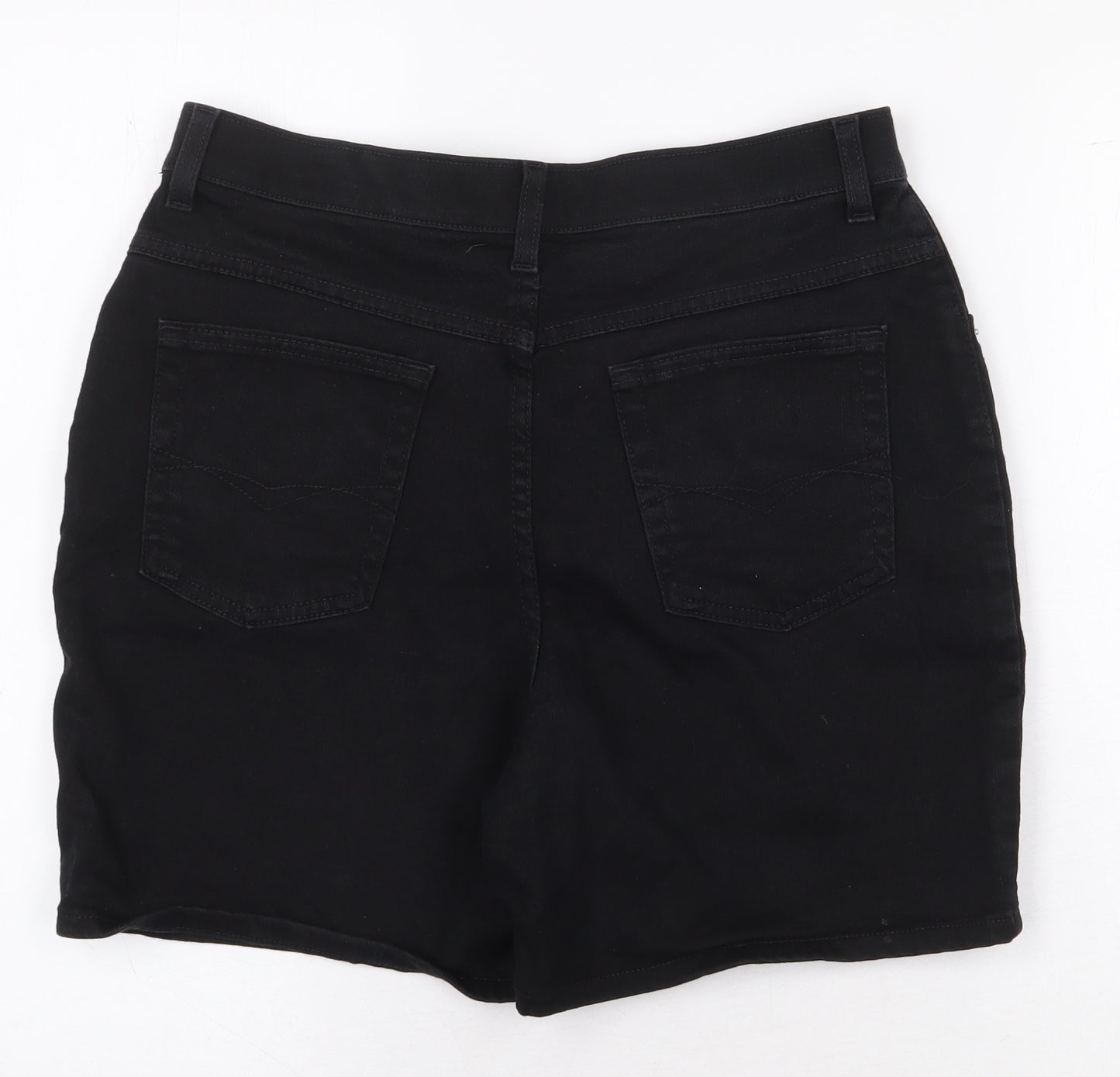 Marks and Spencer Womens Black Cotton Mom Shorts Size 14 L6 in Regular Zip