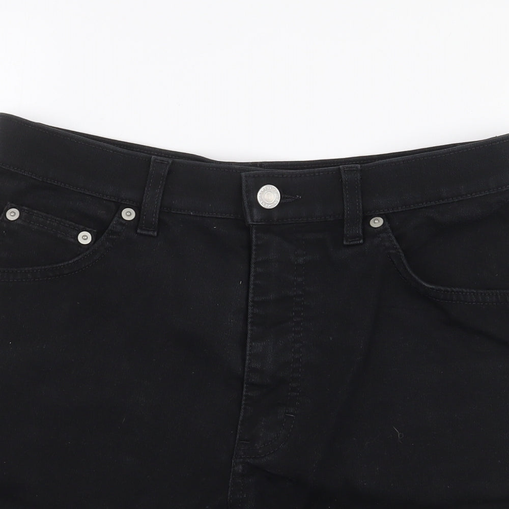 Marks and Spencer Womens Black Cotton Mom Shorts Size 14 L6 in Regular Zip