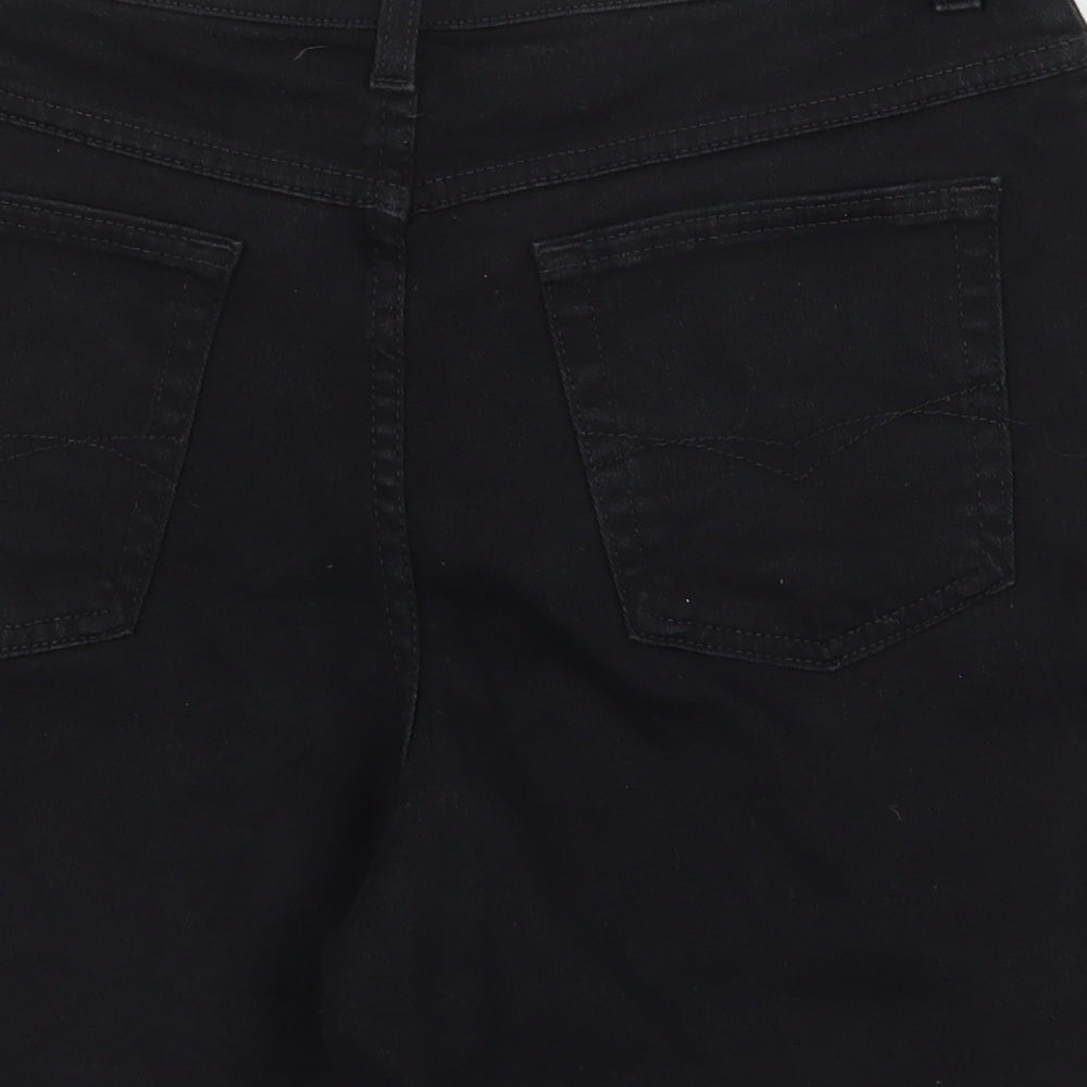 Marks and Spencer Womens Black Cotton Mom Shorts Size 14 L6 in Regular Zip