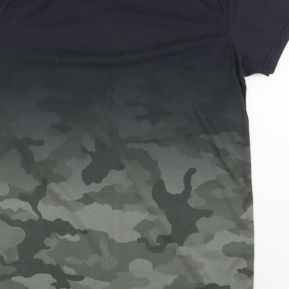 Primark Mens Green Camouflage Polyester T-Shirt Size M Round Neck