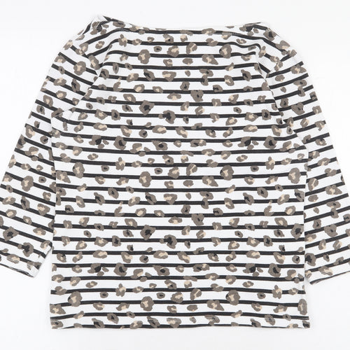 F&F Womens White Striped Cotton Basic T-Shirt Size 10 Boat Neck