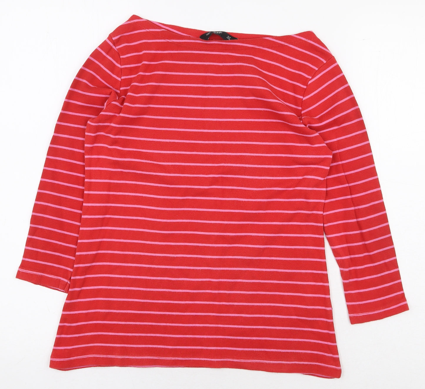 F&F Womens Red Striped Cotton Basic T-Shirt Size 10 Boat Neck