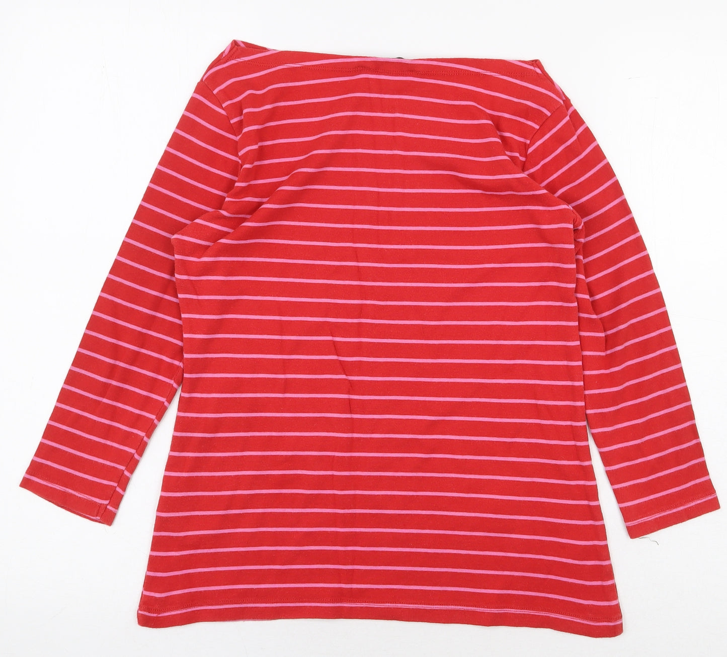 F&F Womens Red Striped Cotton Basic T-Shirt Size 10 Boat Neck
