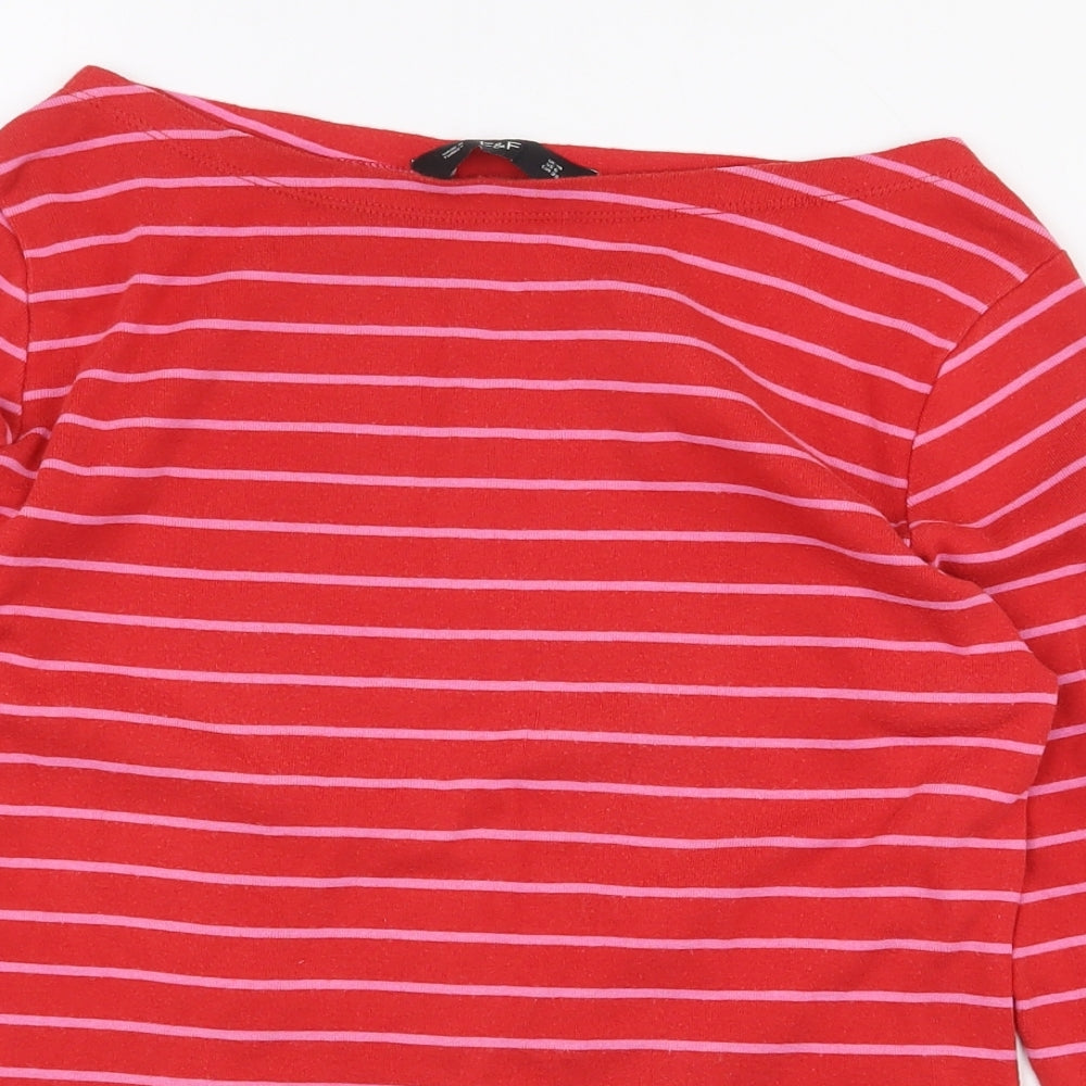 F&F Womens Red Striped Cotton Basic T-Shirt Size 10 Boat Neck