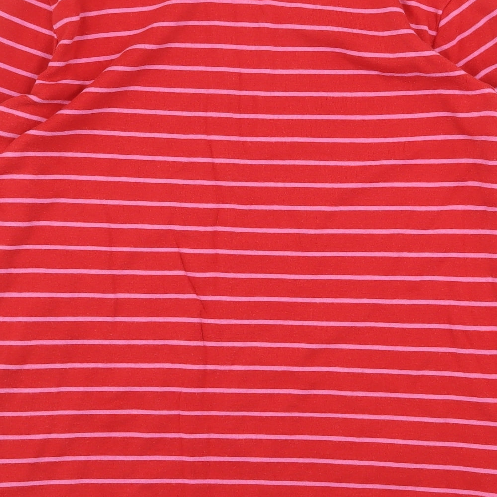F&F Womens Red Striped Cotton Basic T-Shirt Size 10 Boat Neck