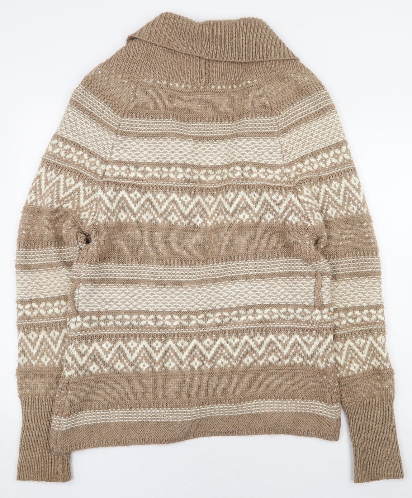 Studio Classics Collection Womens Beige Collared Geometric Wool Cardigan Jumper One Size