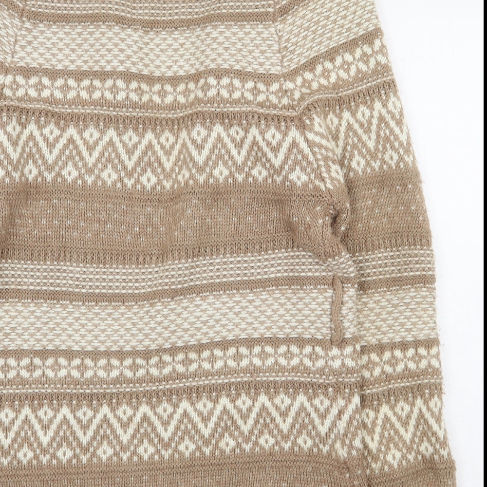 Studio Classics Collection Womens Beige Collared Geometric Wool Cardigan Jumper One Size