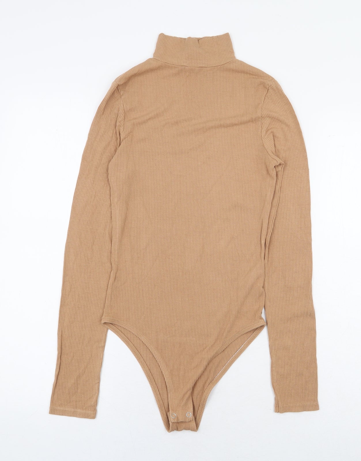 Topshop Womens Beige Viscose Bodysuit One-Piece Size 10 Snap - Ribbed