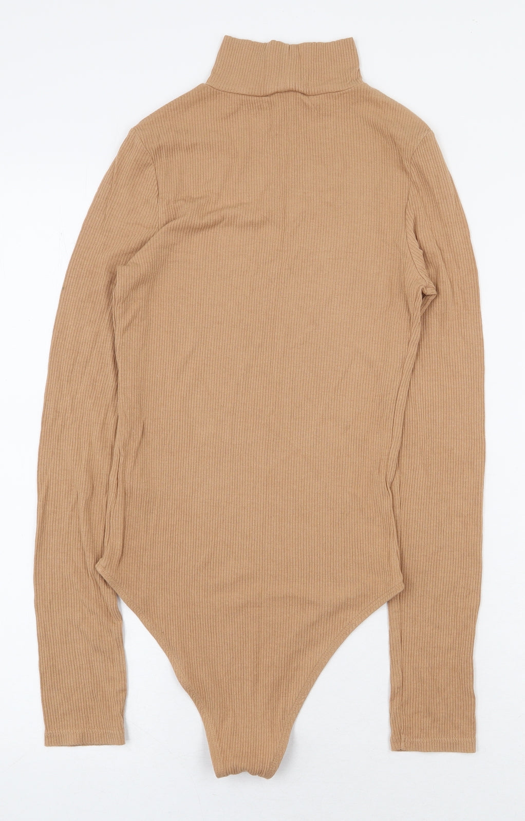 Topshop Womens Beige Viscose Bodysuit One-Piece Size 10 Snap - Ribbed